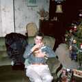 Nosher and cat, New Year's Eve at Hamish's, New Milton, Hampshire - 31st December 1988