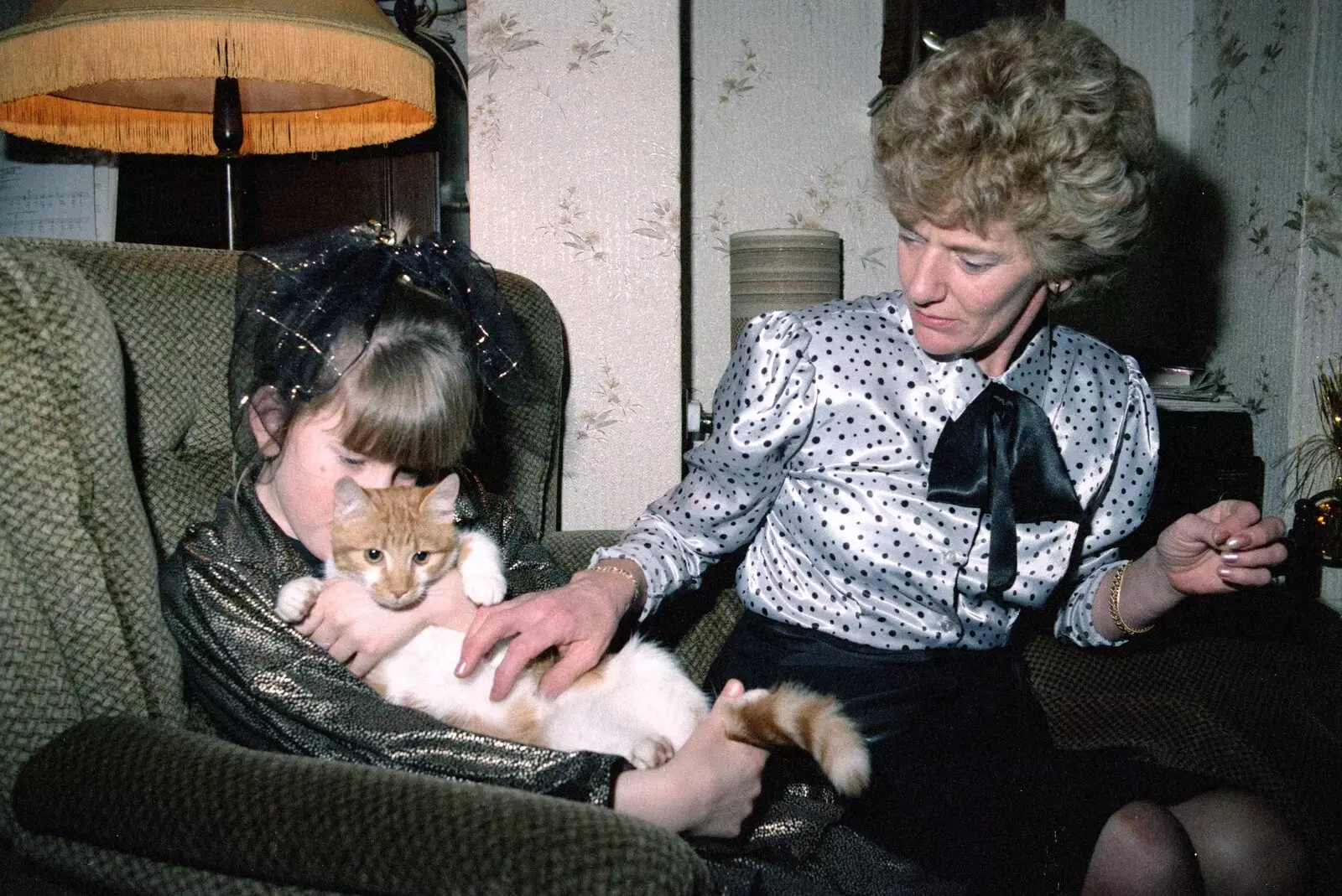 Hamish's mum goes for a cat secret fur rub, from New Year's Eve at Hamish's, New Milton, Hampshire - 31st December 1988