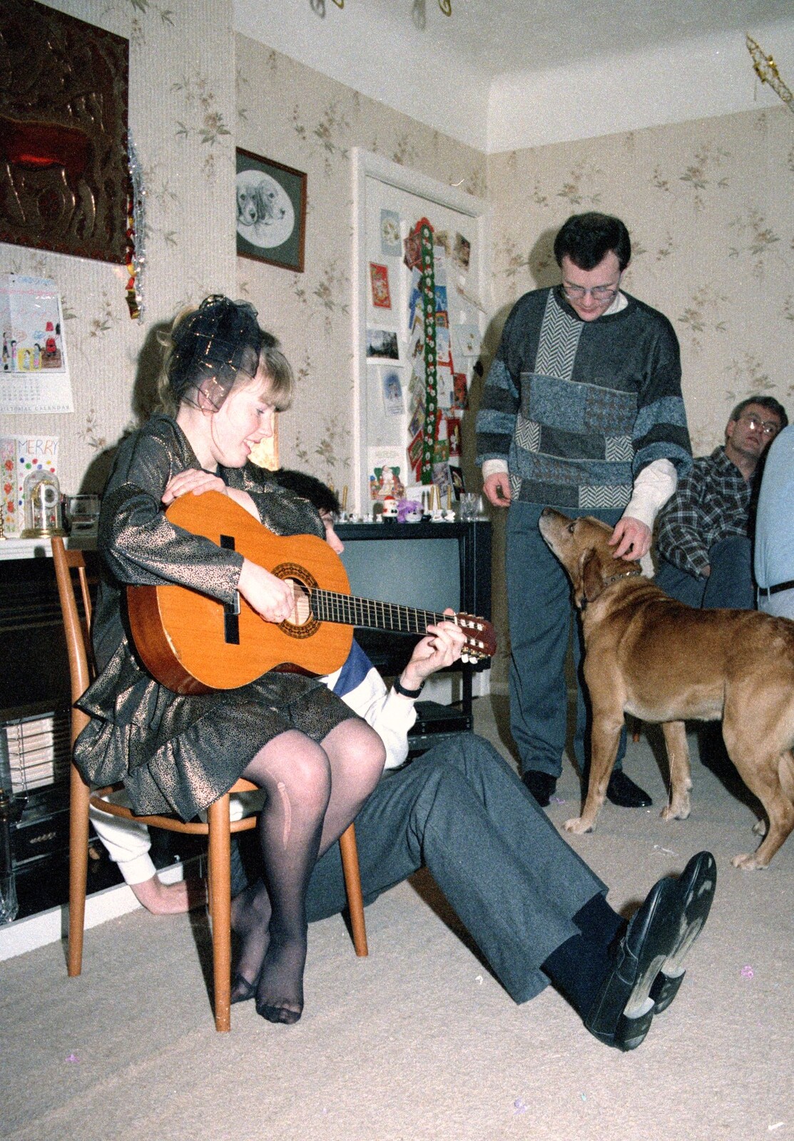 Jenny entertains us with some guitar from New Year's Eve at Hamish's, New Milton, Hampshire - 31st December 1988