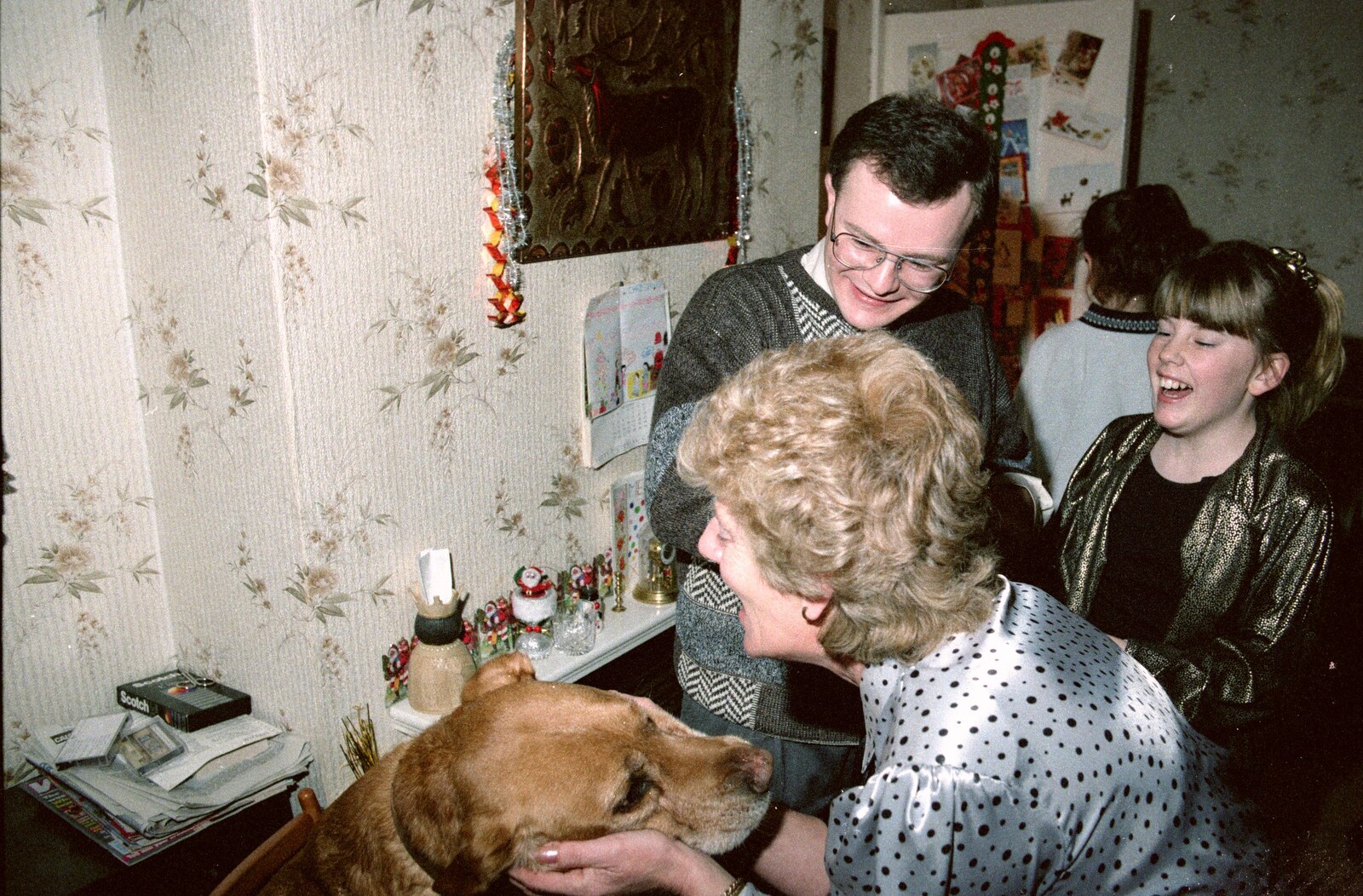 Geordie gets more love from Hamish's mum from New Year's Eve at Hamish's, New Milton, Hampshire - 31st December 1988