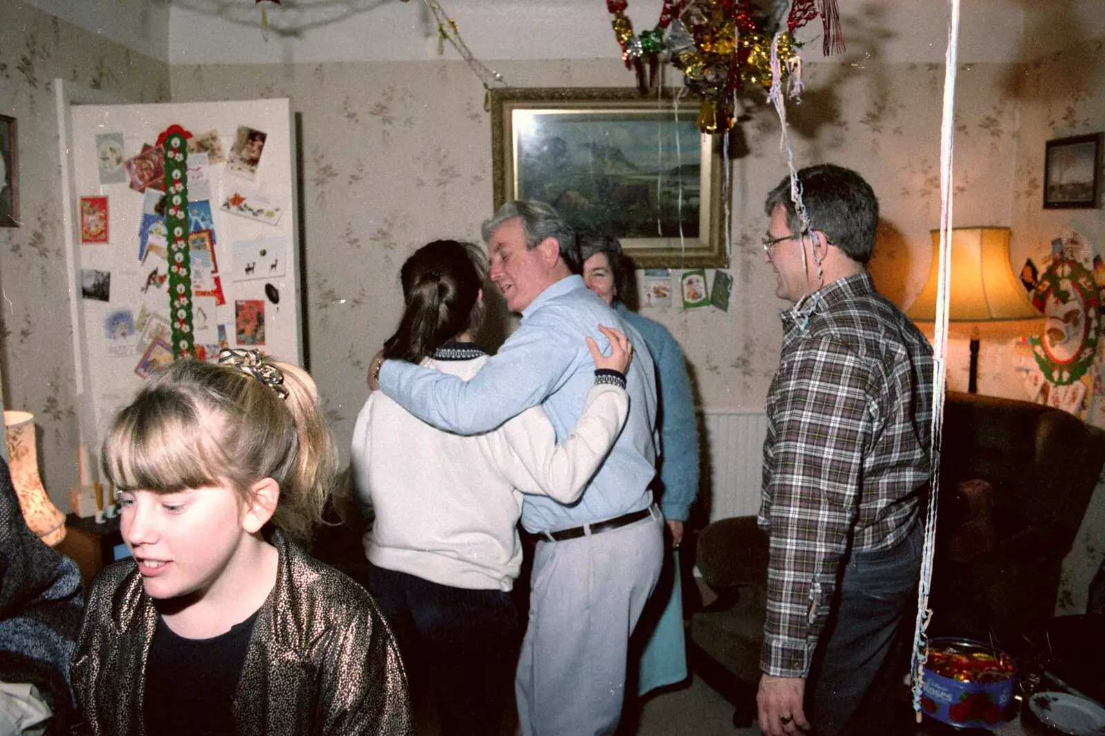 A bit of a post party-popper hug, from New Year's Eve at Hamish's, New Milton, Hampshire - 31st December 1988