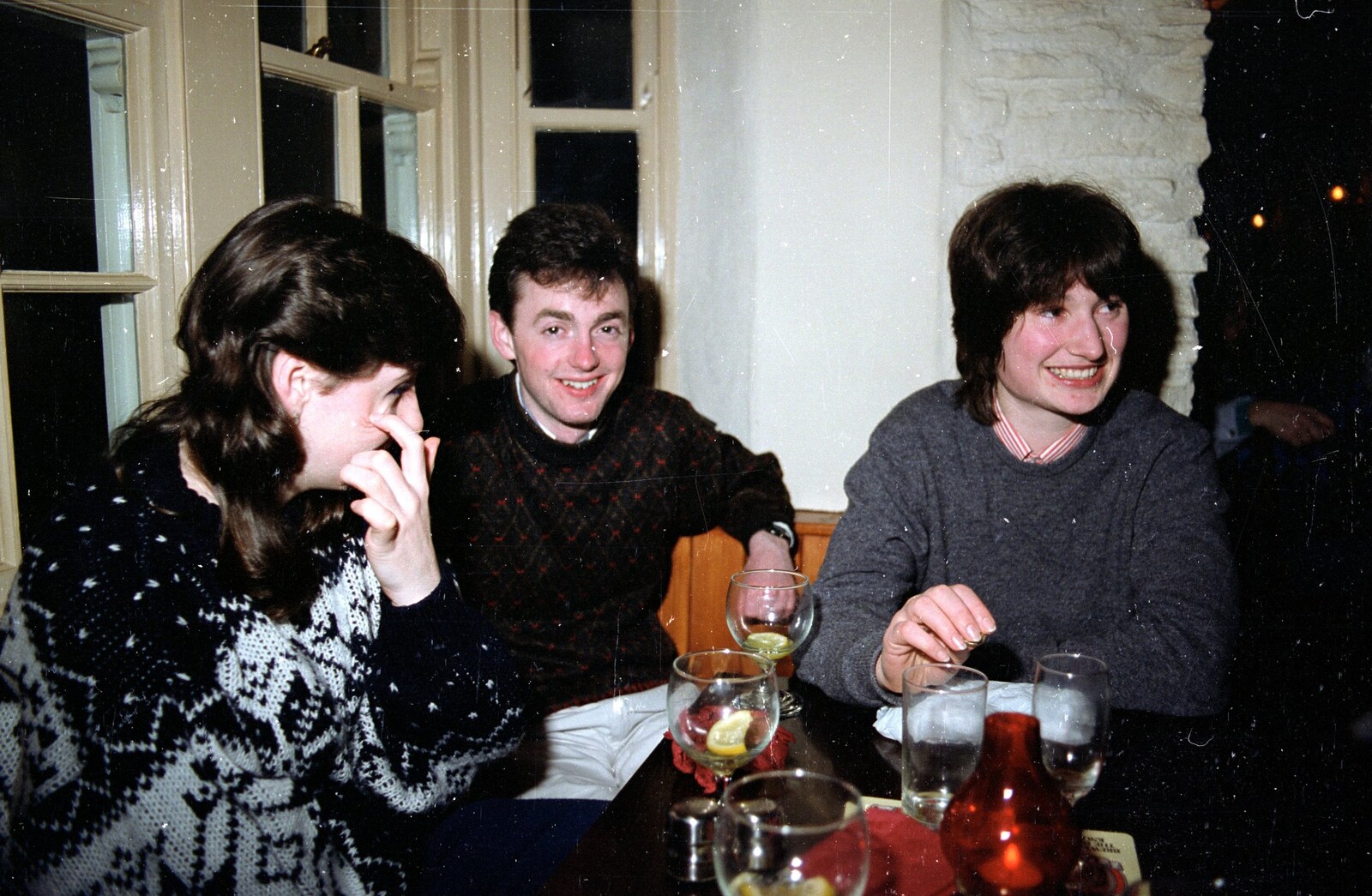 Jackie, John and Angela in a pub from Uni: Totnes and Dartmoor Pasties, Devon - 2nd March 1989