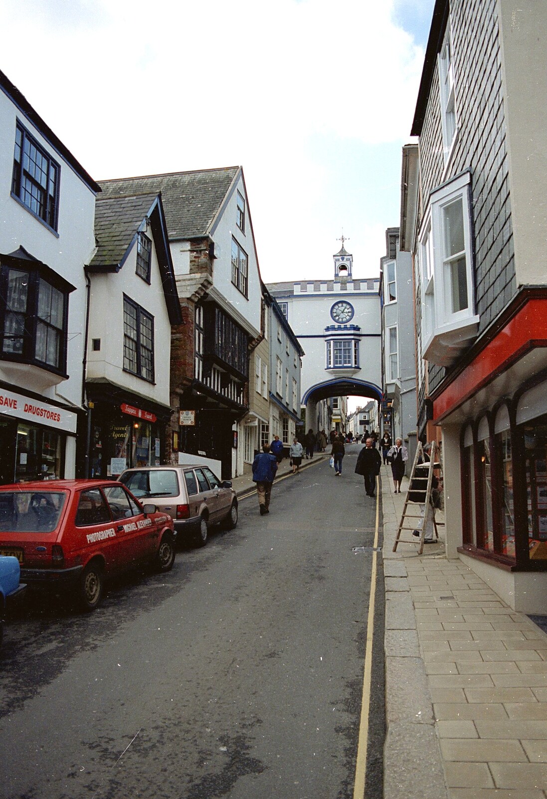Fore Street in Totnes  from Uni: Totnes and Dartmoor Pasties, Devon - 2nd March 1989
