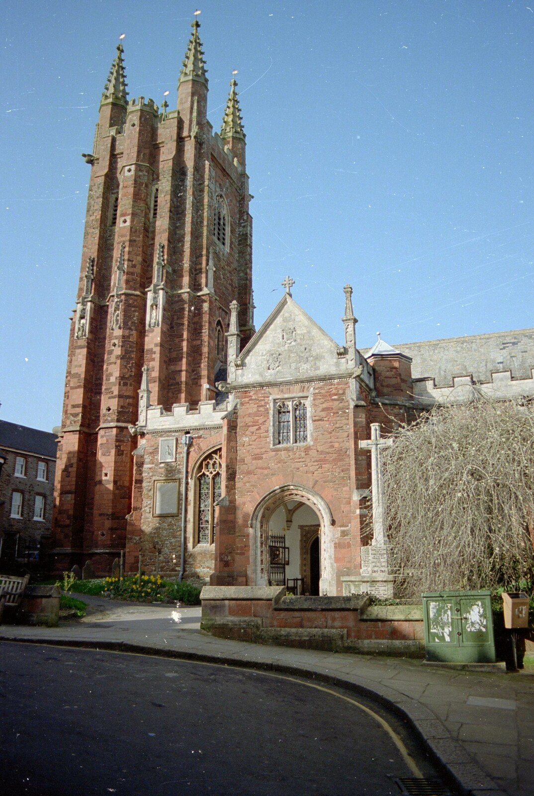 The red sandstone of St. Mary's, Totnes from Uni: Totnes and Dartmoor Pasties, Devon - 2nd March 1989