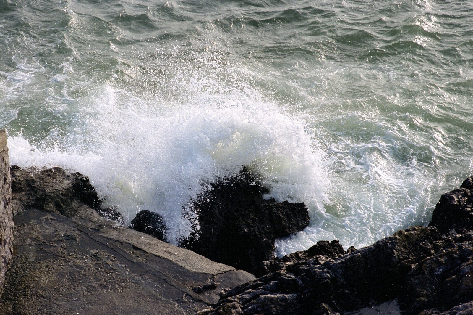 Waves crash on Plymouth Hoe from Uni: Totnes and Dartmoor Pasties, Devon - 2nd March 1989