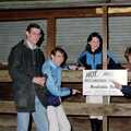 Andy, Dave, Jackie, Kate and a pastie sign, Uni: Totnes and Dartmoor Pasties, Devon - 2nd March 1989