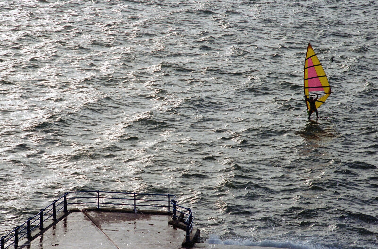 A windsurfer braves the winds from Uni: Totnes and Dartmoor Pasties, Devon - 2nd March 1989
