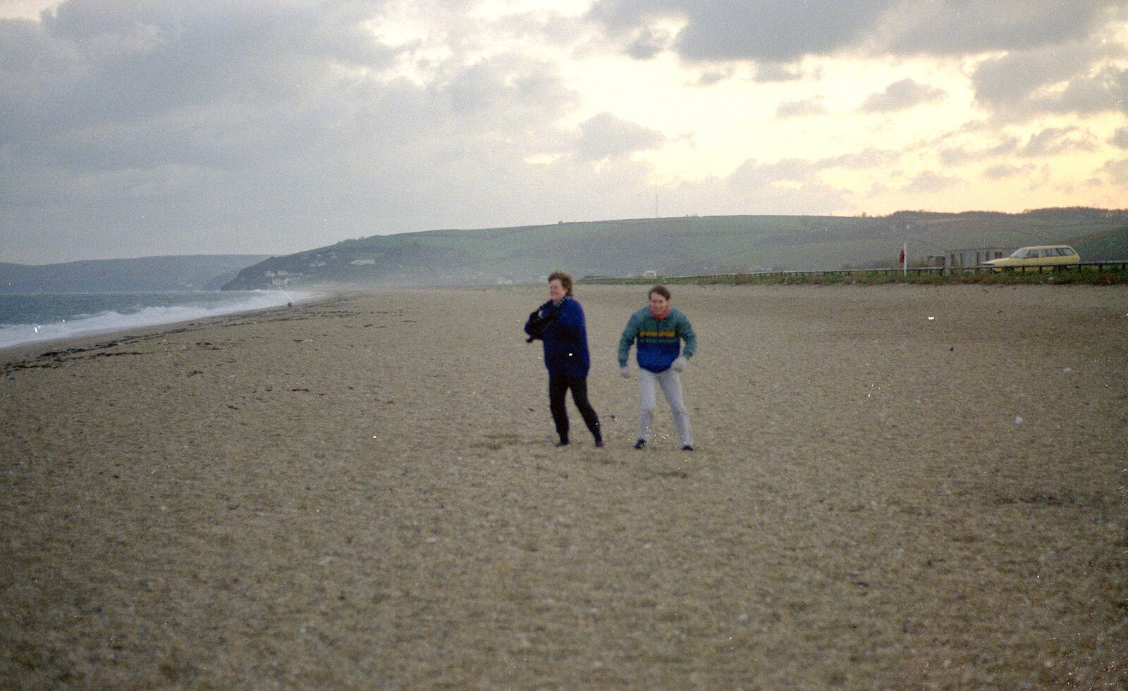Kate and Dave on Slapton Sands from Uni: Wembury and Slapton, Devon - 18th March 1989