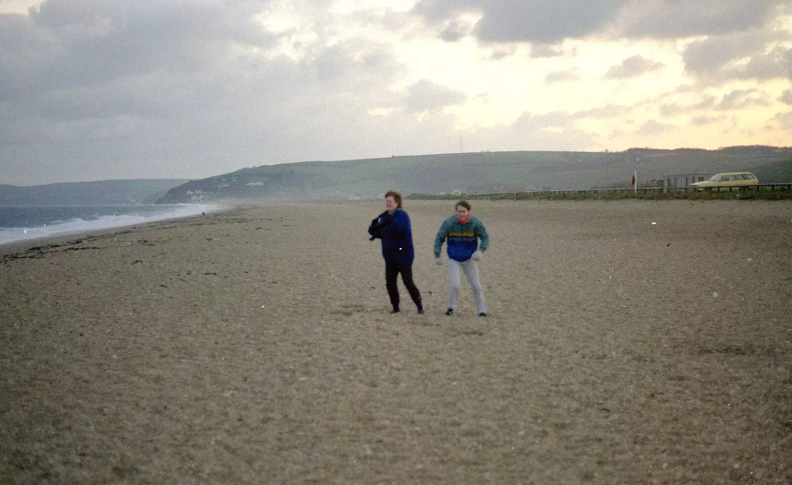 Kate and Dave on Slapton Sands, from Uni: Wembury and Slapton, Devon - 18th March 1989