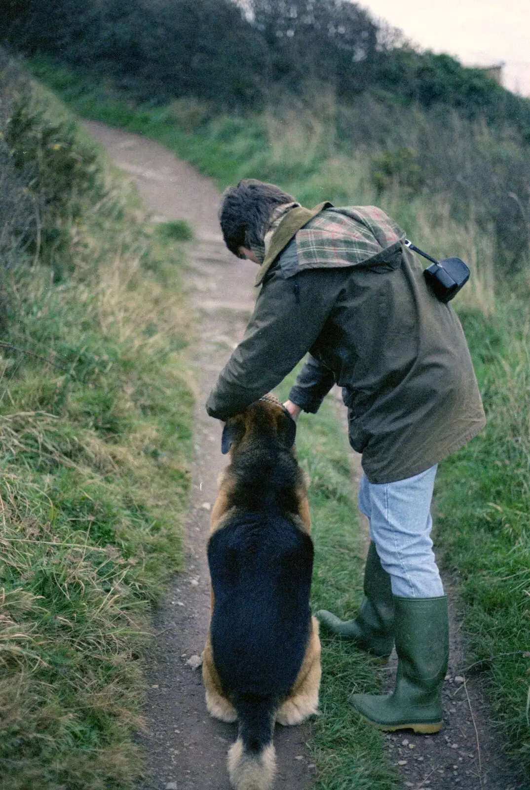 Angela checks Marty's lead, from Uni: Wembury and Slapton, Devon - 18th March 1989