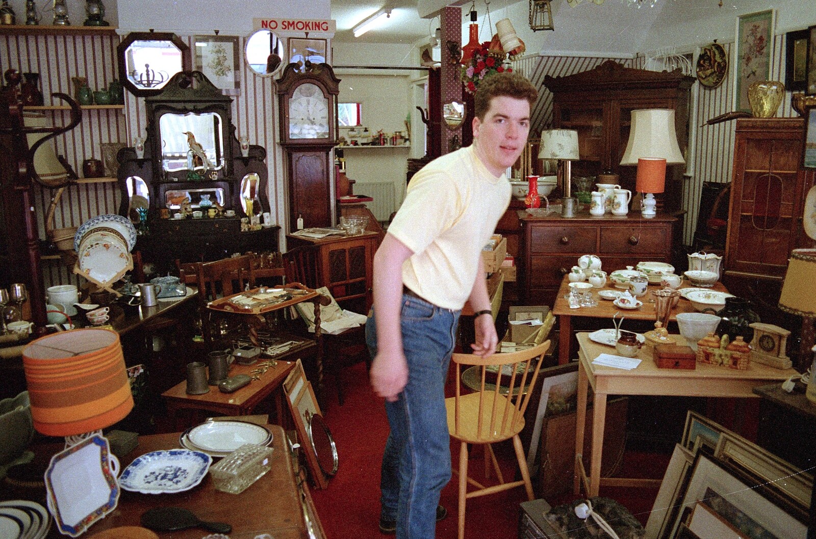 Barton-on-Sea and Farnborough Miscellany, Hampshire - 11th April 1989: Jon in his parents' antique shop on Old Milton Road