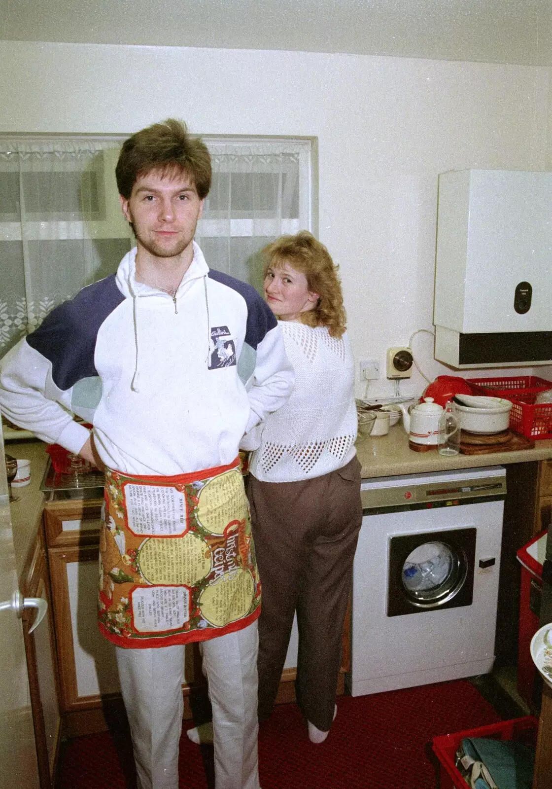 Sean's got a rather fetching tea-towel on, from Barton-on-Sea and Farnborough Miscellany, Hampshire - 26th March 1989