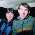 Jackie and Dave in the back of Kate's car, Uni: Dartmoor Night and Day, Dartmouth and a bit of Jiu Jitsu, Devon - 29th April 1989