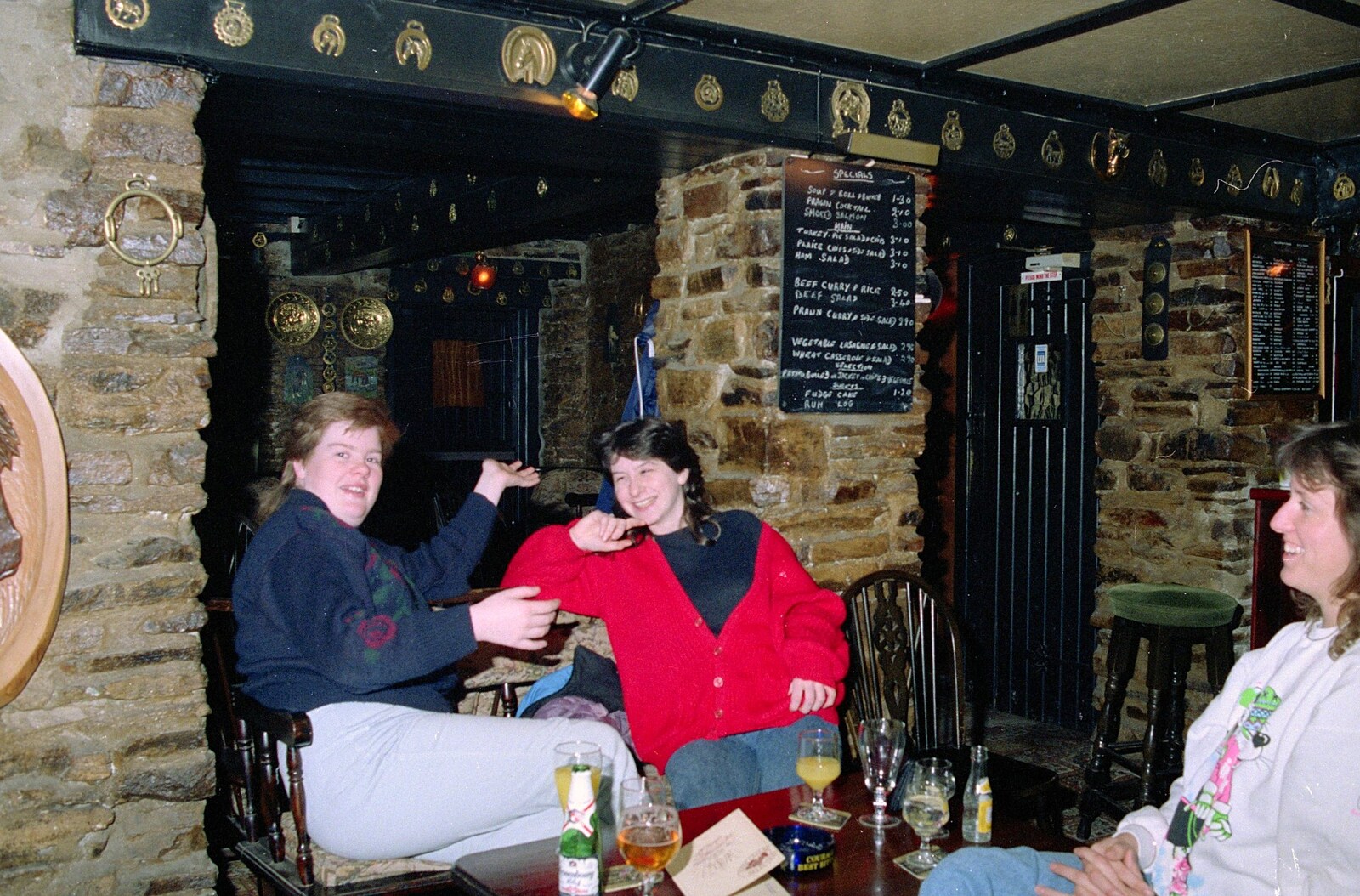 Kate, Jackie and Caroline in the Walkhampton Inn from Uni: Dartmoor Night and Day, Dartmouth and a bit of Jiu Jitsu, Devon - 29th April 1989