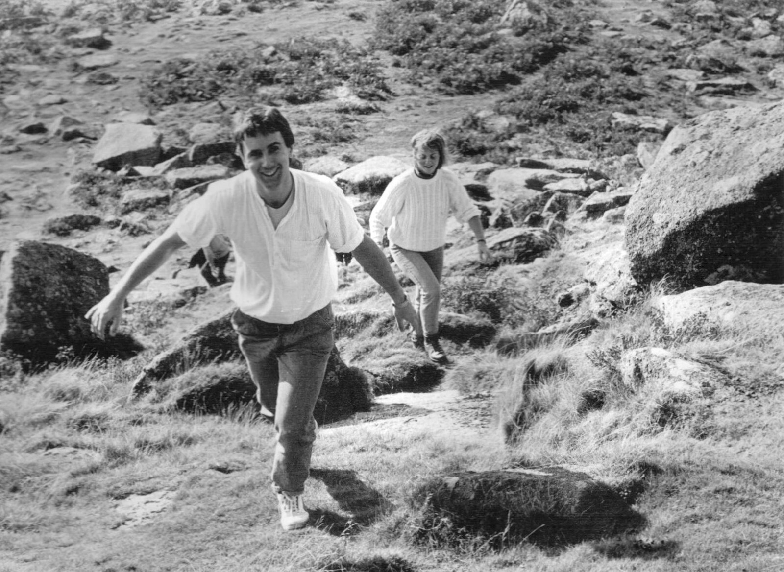 Riki and Moira climb up Sheepstor from A Walk to Sheepstor, and Buckfast Abbey - Meavy and Buckfastleight - 1st May 1989