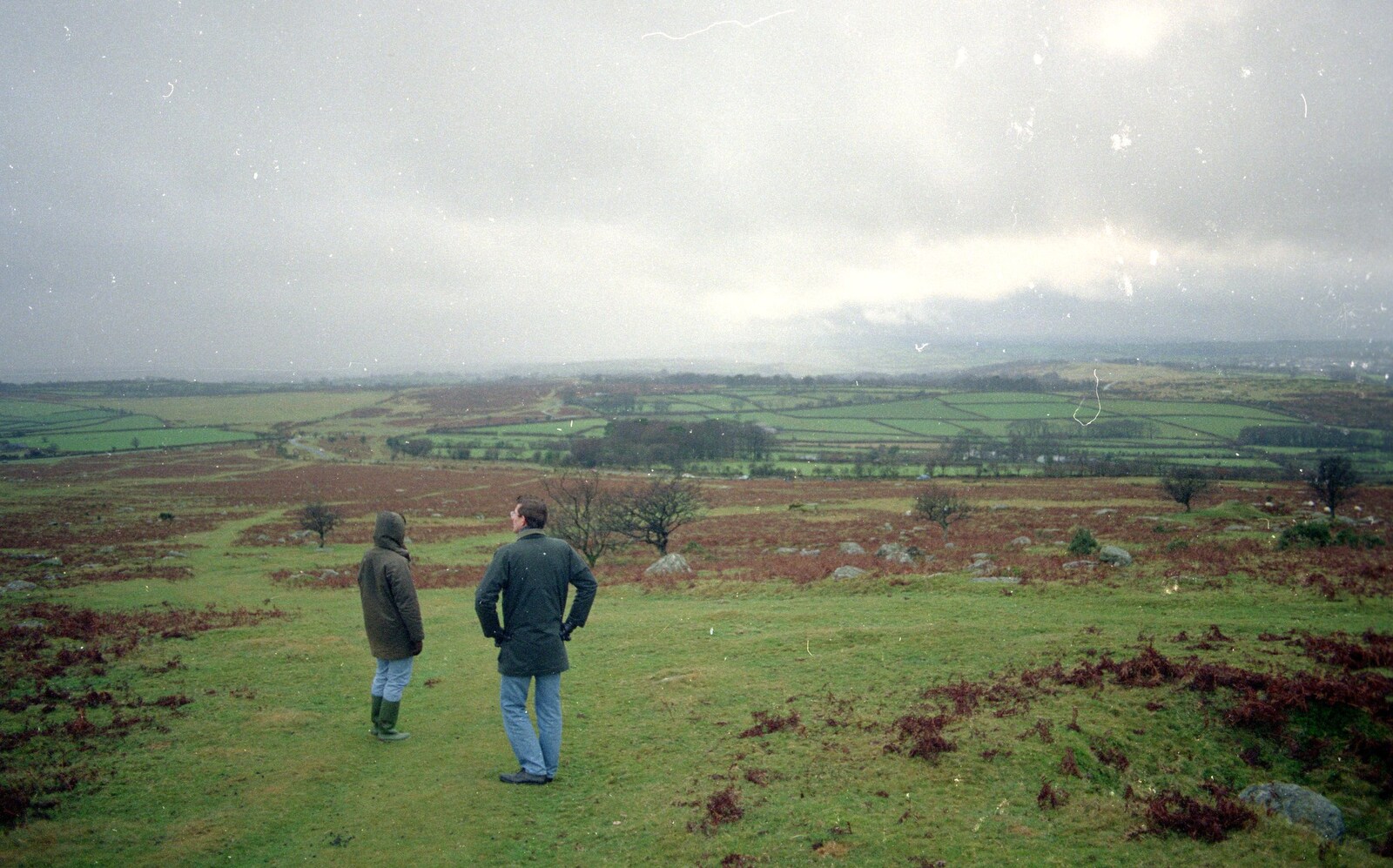 Angela and Andy Dobie look out over Dartmoor from Uni: A Trip To Glasgow and Edinburgh, Scotland - 15th May 1989