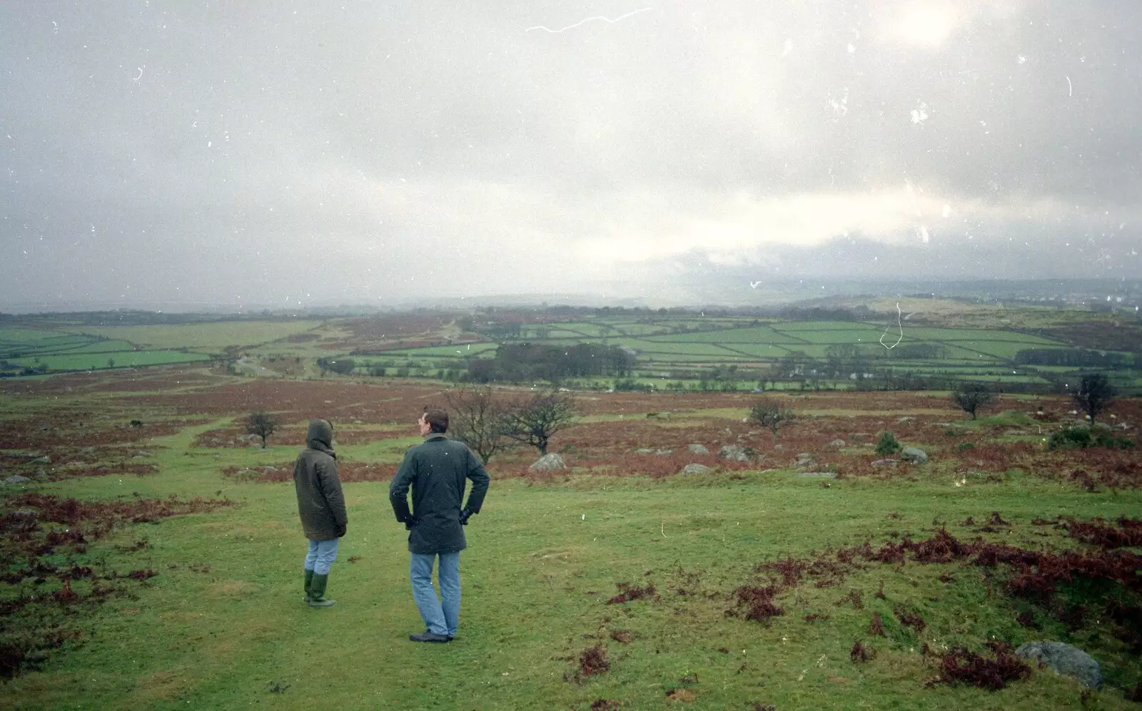 Angela and Andy Dobie look out over Dartmoor, from Uni: A Trip To Glasgow and Edinburgh, Scotland - 15th May 1989