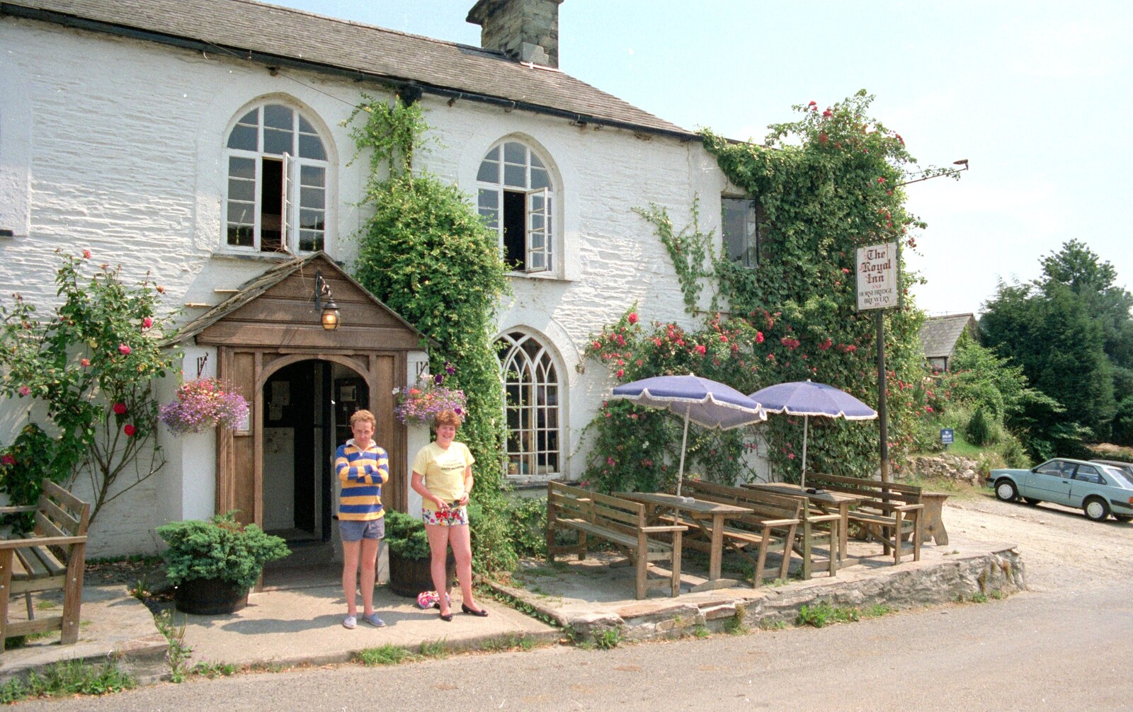 Uni: Country Clubs, On The Beach and Organs, Plymouth - 28th May 1989: Andrew and Kate outside the Royal Inn in Horsebridge, near Tavistock