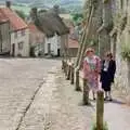 Kate and Michelle on Gold Hill, Uni: A Trip to Yeovil, Shaftesbury, and the Tamar Bridge - 28th May 1989