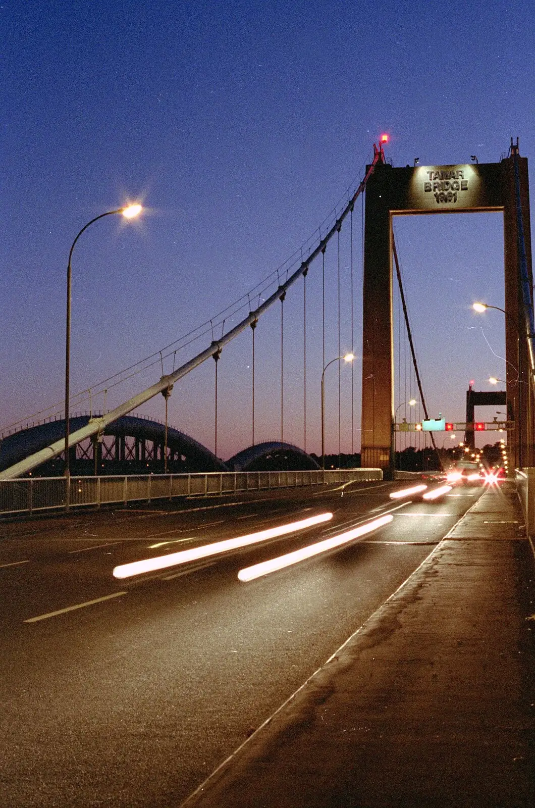 Headlights stream over the 1961 Tamar Bridge, from Uni: A Trip to Yeovil, Shaftesbury, and the Tamar Bridge - 28th May 1989