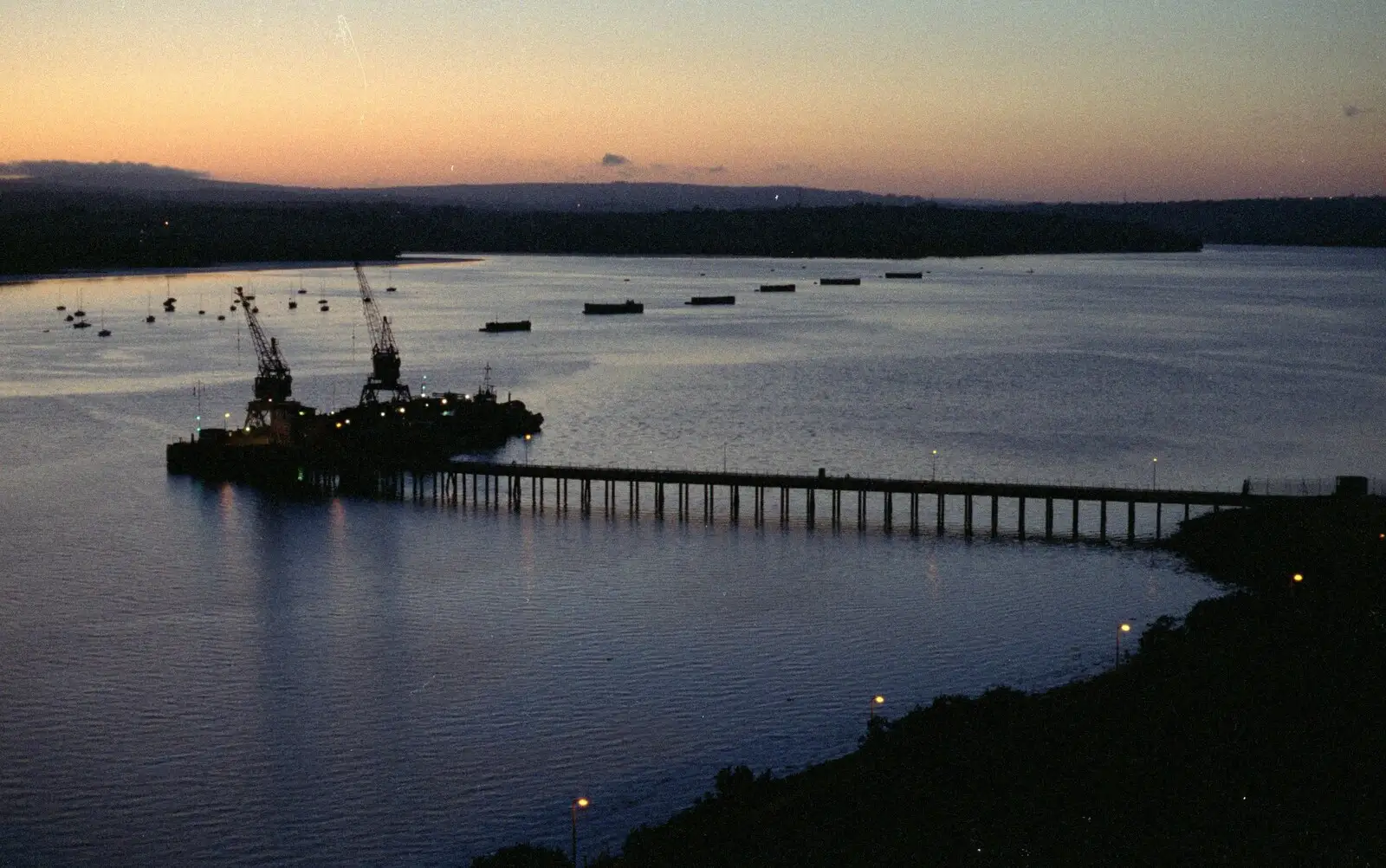 Cranes and a pontoon on the River Tamar, from Uni: A Trip to Yeovil, Shaftesbury, and the Tamar Bridge - 28th May 1989