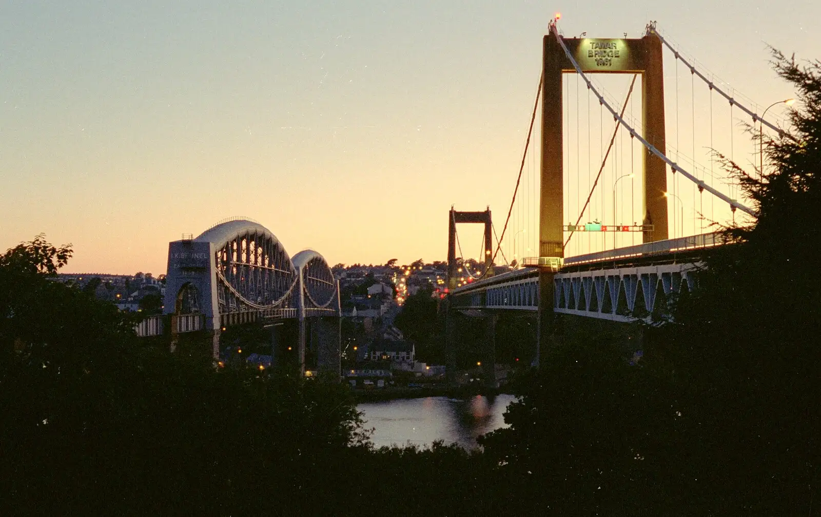 Brunel's Bridge and the modern Tamar Bridge, , from Uni: A Trip to Yeovil, Shaftesbury, and the Tamar Bridge - 28th May 1989