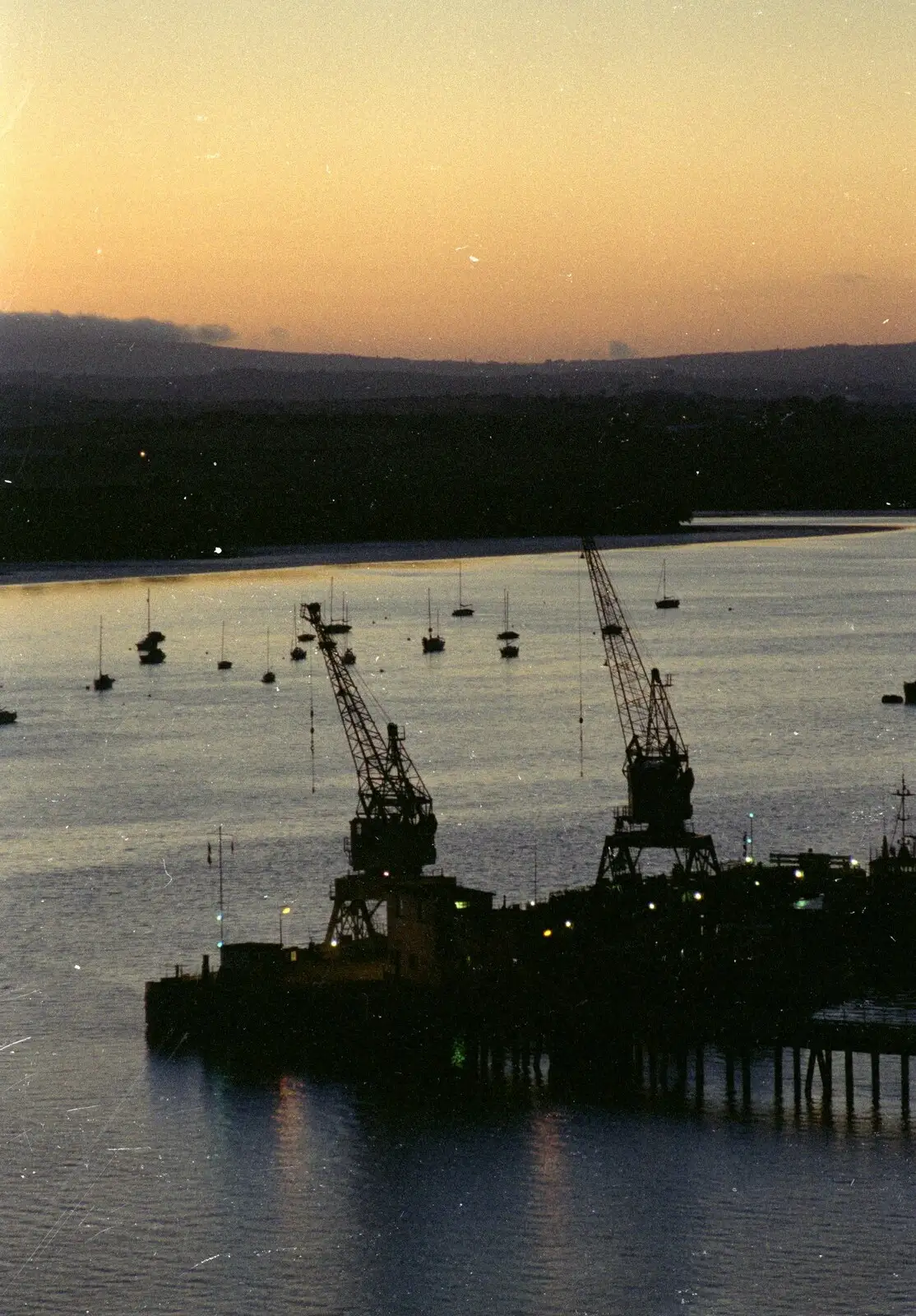 Cranes on an evening river Tamar, from Uni: A Trip to Yeovil, Shaftesbury, and the Tamar Bridge - 28th May 1989