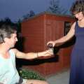 Angela pours some fizz, Uni: Riki's Barbeque and Dobbs' Jitsu, Plymouth, Devon - 2nd June 1989