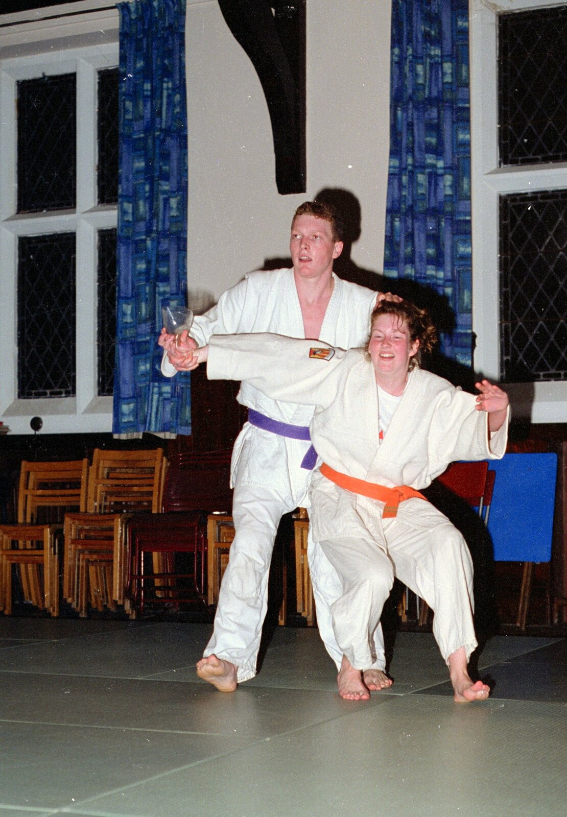 Andy Dobie's Jiu Jitsu group are doing a demonstration in Shelly Hall from Uni: Riki's Barbeque and Dobbs' Jitsu, Plymouth, Devon - 2nd June 1989