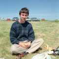 Riki with a sandwich, Uni: An End-of-it-all Trip to Land's End, Cornwall - 13th June 1989
