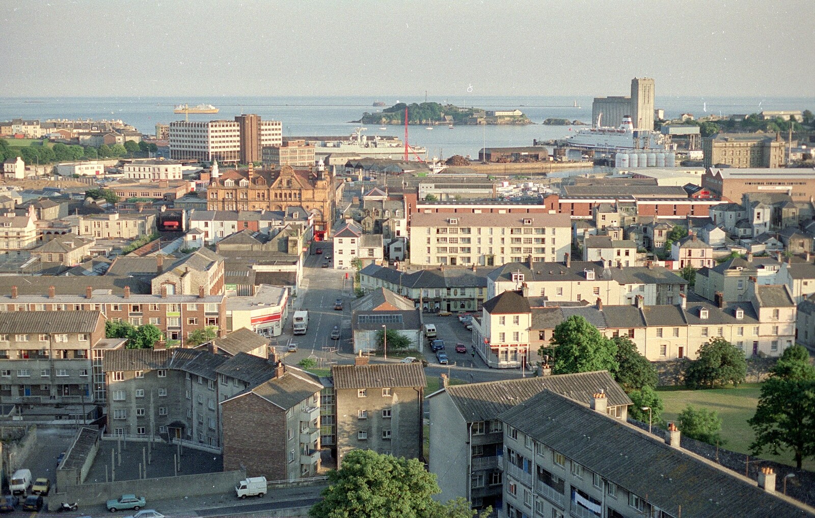 Looking towards Drake's Island, with F126 in port from Uni: Views From St. Peter's Church Tower, Wyndham Square, Plymouth, Devon - 15th June 1989