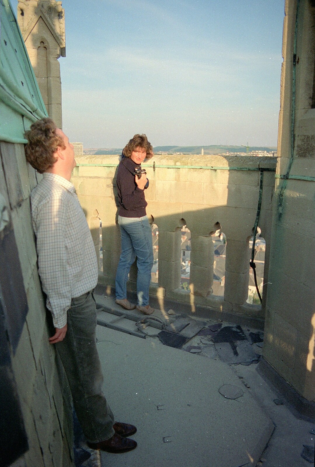 Andrew tries to keep out of the way from Uni: Views From St. Peter's Church Tower, Wyndham Square, Plymouth, Devon - 15th June 1989