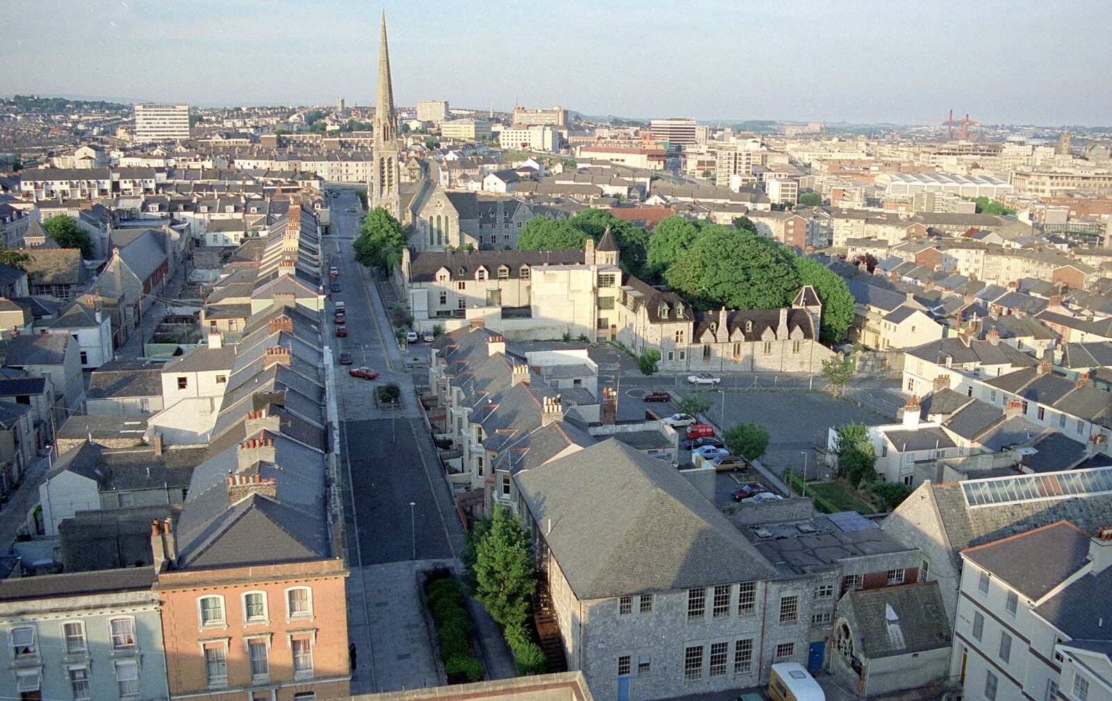 Looking up towards North Road East from Uni: Views From St. Peter's Church Tower, Wyndham Square, Plymouth, Devon - 15th June 1989