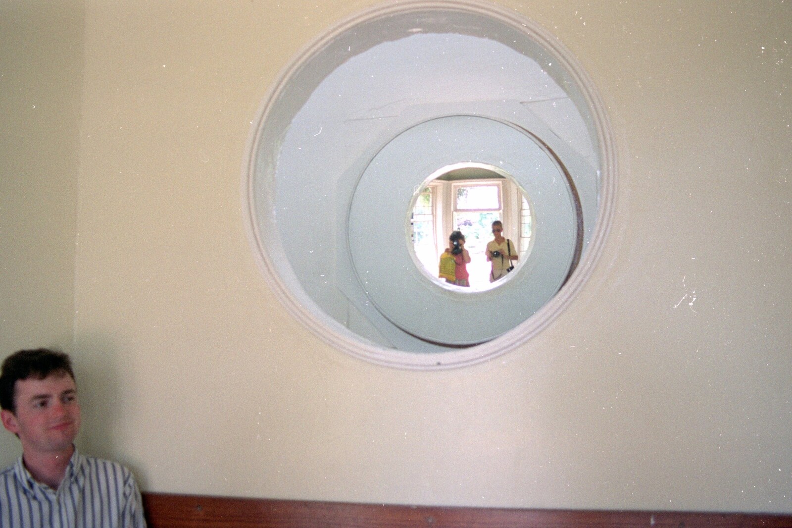 People are reflected in a mirror from Uni: A Trip to Mount Edgcumbe, Cornwall - 17th June 1989