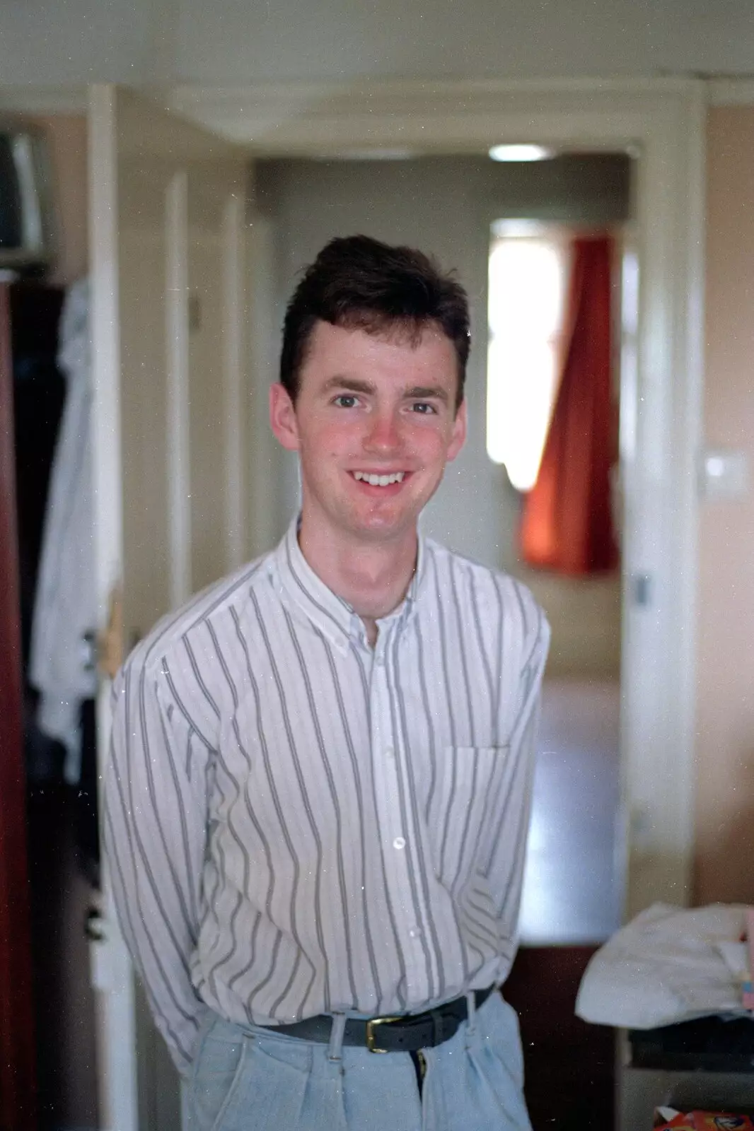 John in Nosher's room, before we head off, from Uni: A Trip to Mount Edgcumbe, Cornwall - 17th June 1989