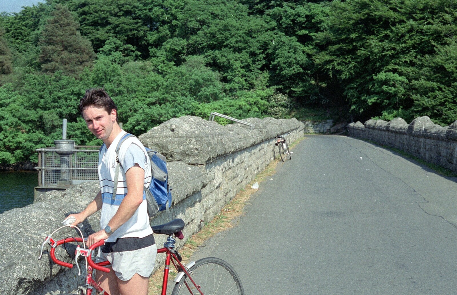 Riki on the Burrator dam road from Uni: A Burrator Bike Ride, Dartmoor - 20th June 1989