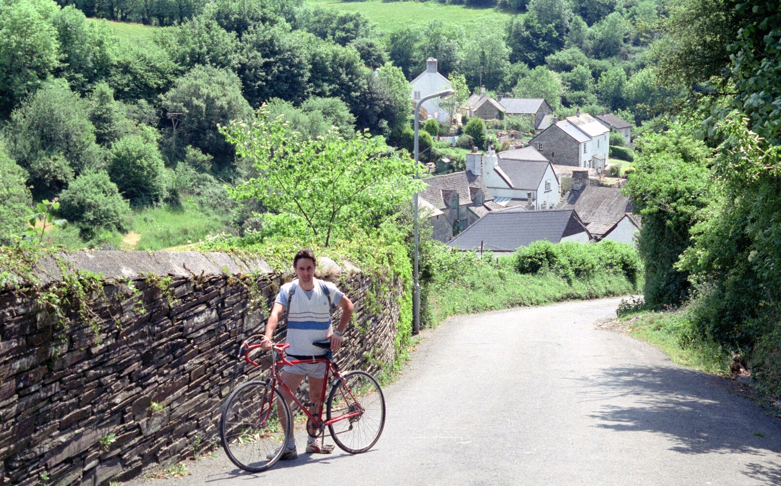 Riki half way up the hill from Milton Combe from Uni: A Burrator Bike Ride, Dartmoor - 20th June 1989