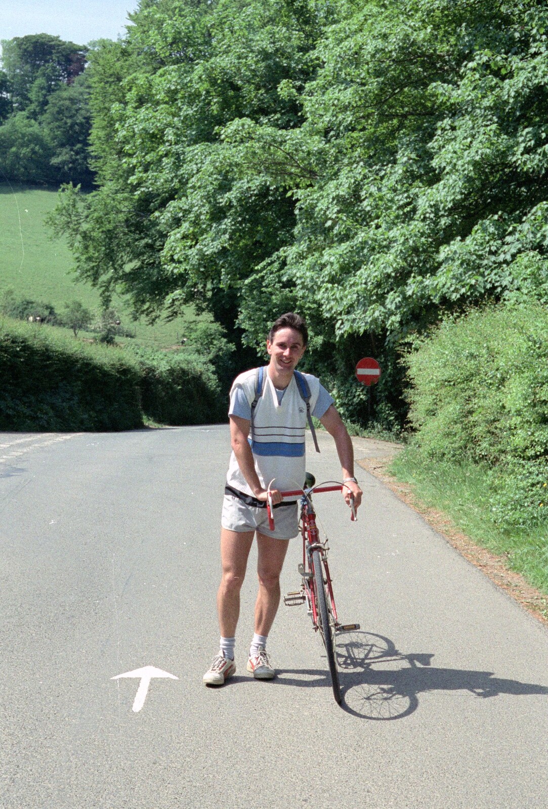 Riki up a hill somewhere from Uni: A Burrator Bike Ride, Dartmoor - 20th June 1989