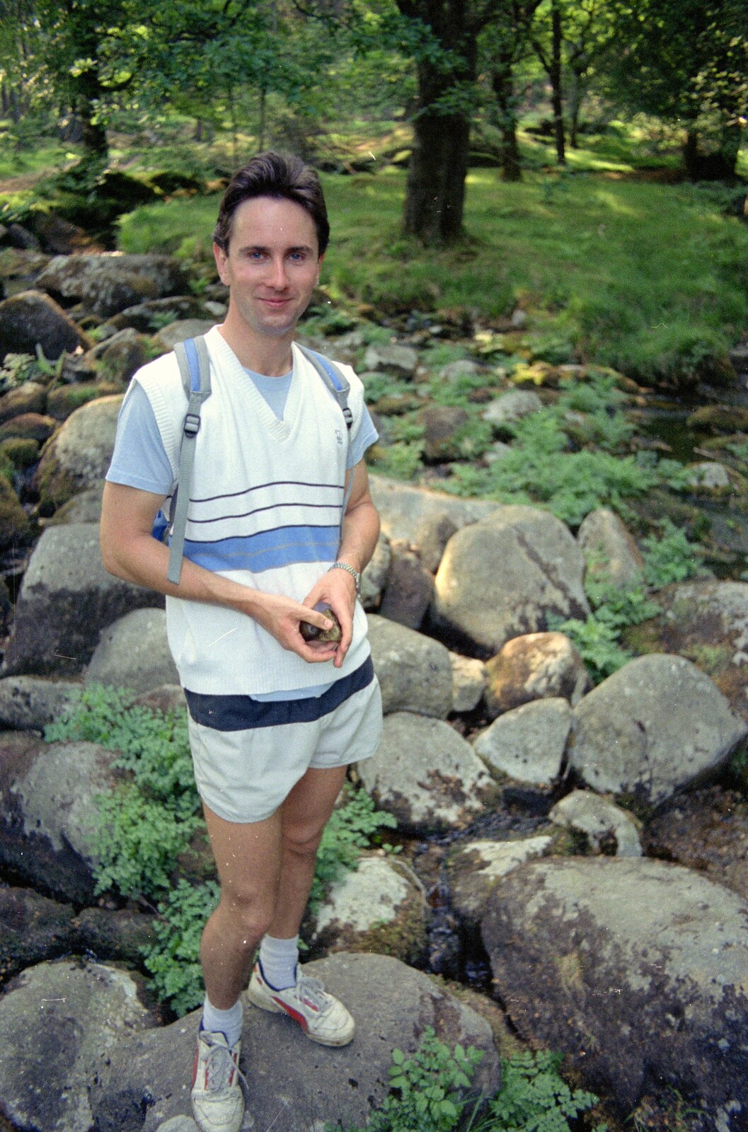 Rik stands on a rock from Uni: A Burrator Bike Ride, Dartmoor - 20th June 1989