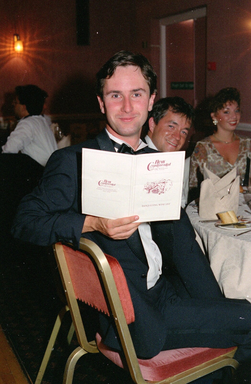 Riki holds up the menu from Uni: The BABS End-of-Course Ball, New Continental Hotel, Plymouth - 21st June 1989