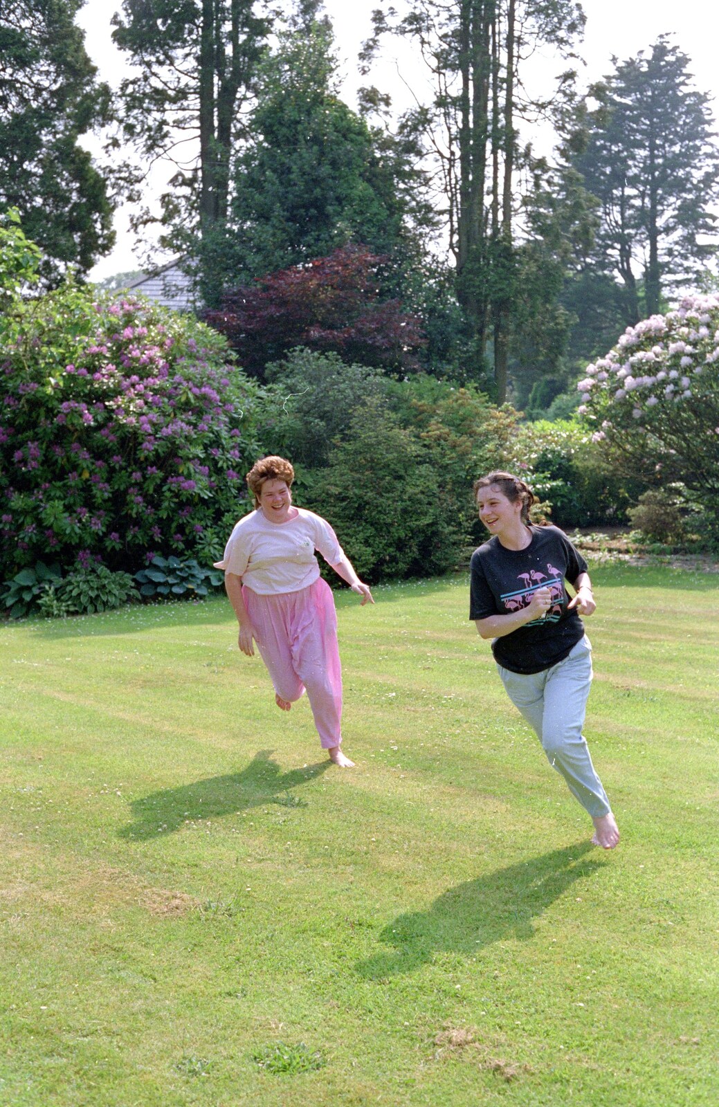 Kate and Jackie run around the garden like lunatics from Uni: Another Side of Student Life, Yelverton, Devon - 23rd June 1989