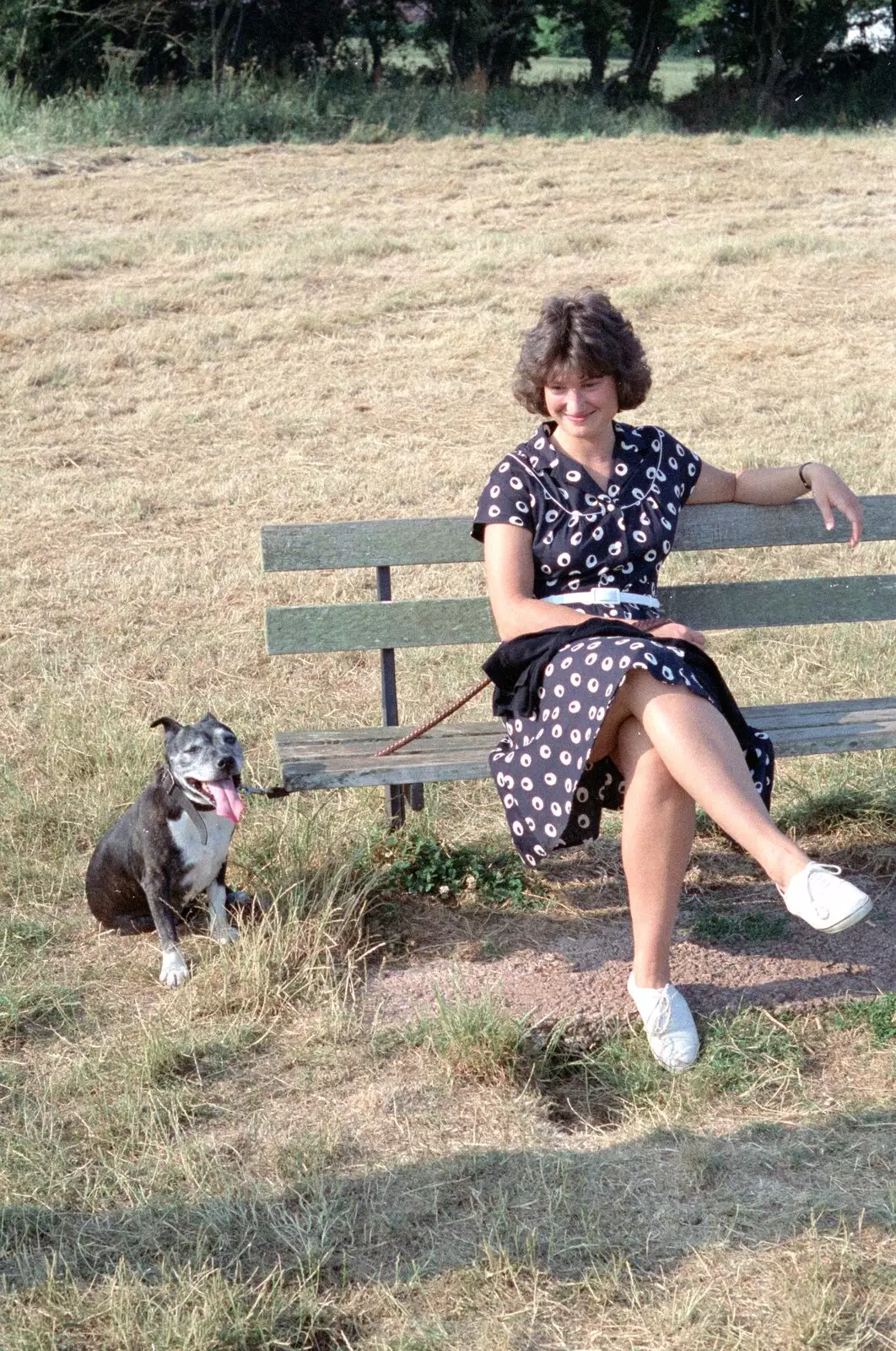 Angela with dog, from Uni: A Trip to the Riviera and Oberon Gets New Shoes, Torquay and Harbertonford, Devon - 3rd July 1989