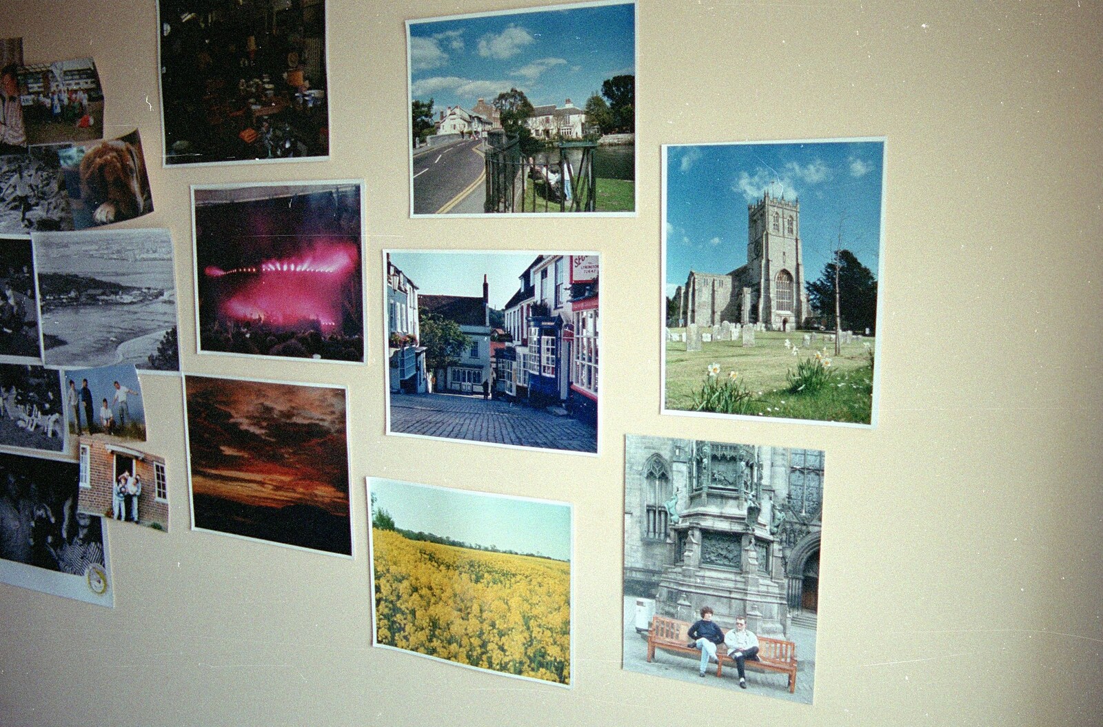 Nosher's photo wall from Uni: Horse Riding on Dartmoor, and Nosher's Bedroom, Shaugh Prior and Plymouth - 8th July 1989