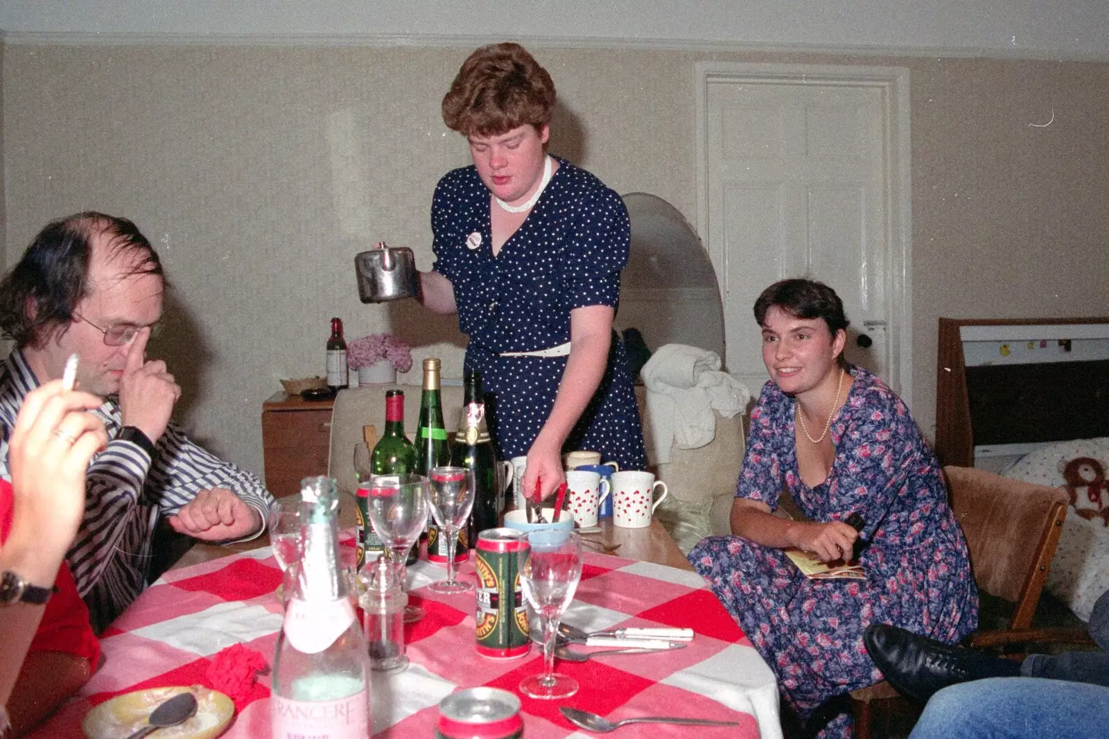 Kate gets the coffee sorted, from Uni: A Wyndham Square Economics Party, Stonehouse, Plymouth - 10th July 1989