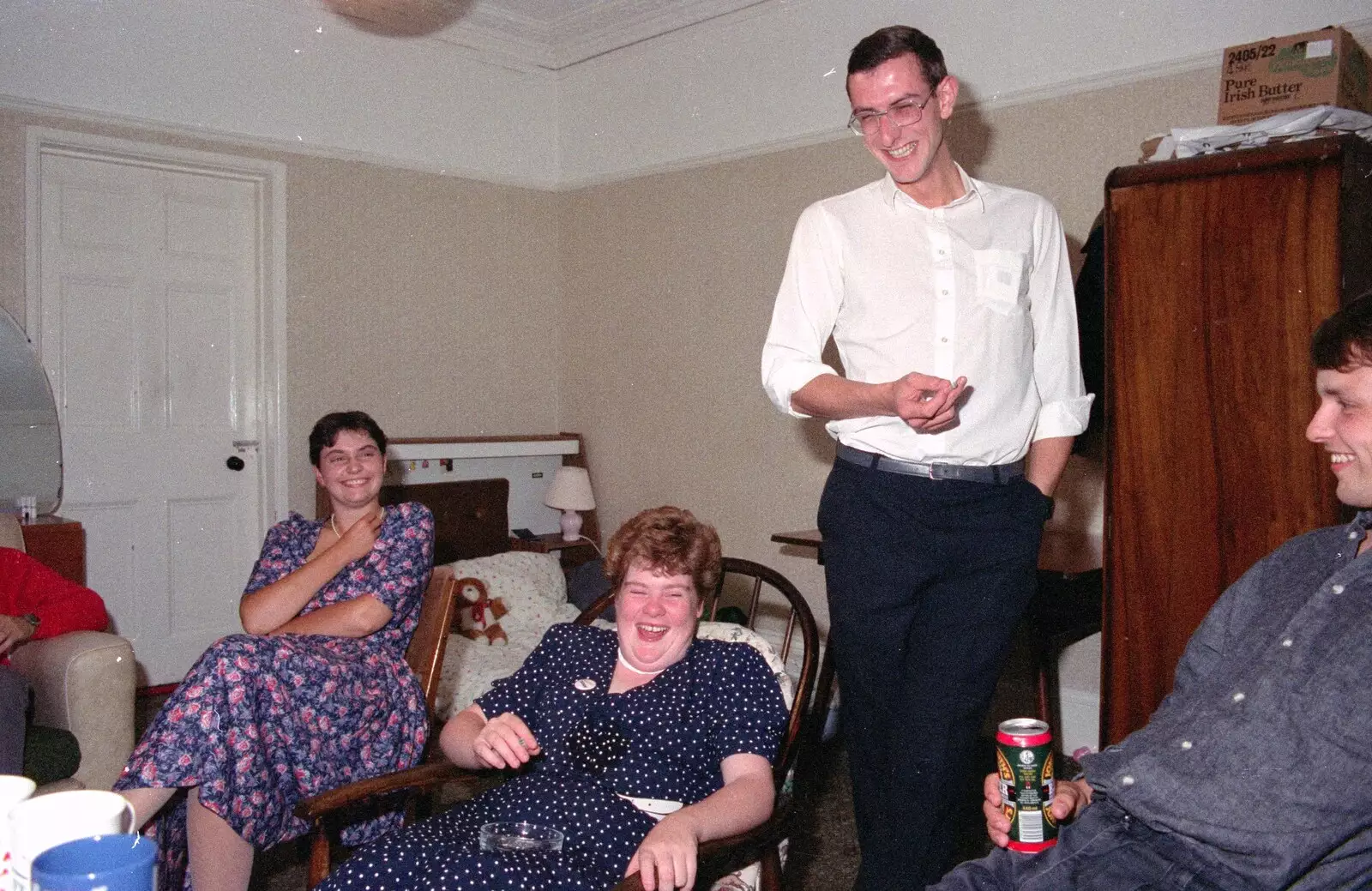 Becky, Kate and Andy Dobie get the giggles, from Uni: A Wyndham Square Economics Party, Stonehouse, Plymouth - 10th July 1989