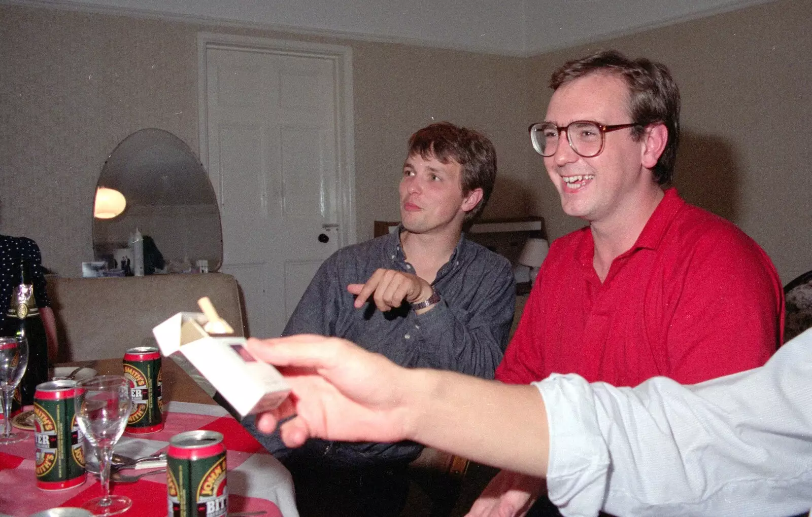 Dobbs offers out his fags, from Uni: A Wyndham Square Economics Party, Stonehouse, Plymouth - 10th July 1989