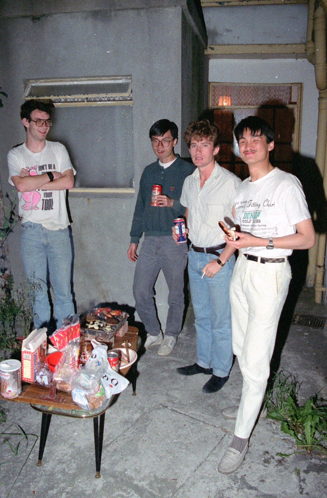 Basement barbeque action from Uni: Risky Business, A Wedding Occurs and Dave Leaves, Wyndham Square, Plymouth - 15th July 1989