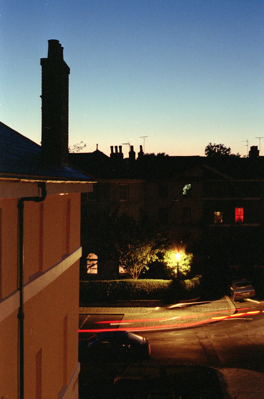 A dusk view out of the Wyndham Square kitchen window from Uni: Risky Business, A Wedding Occurs and Dave Leaves, Wyndham Square, Plymouth - 15th July 1989