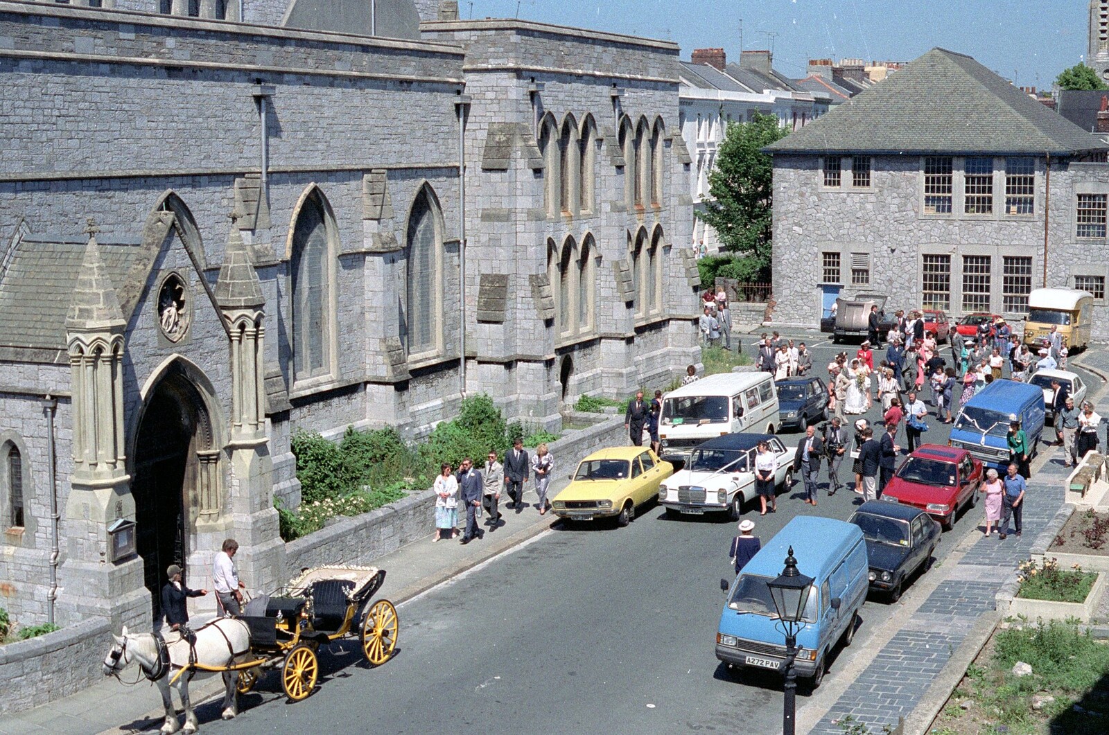 Wedding crowds in the street from Uni: Risky Business, A Wedding Occurs and Dave Leaves, Wyndham Square, Plymouth - 15th July 1989