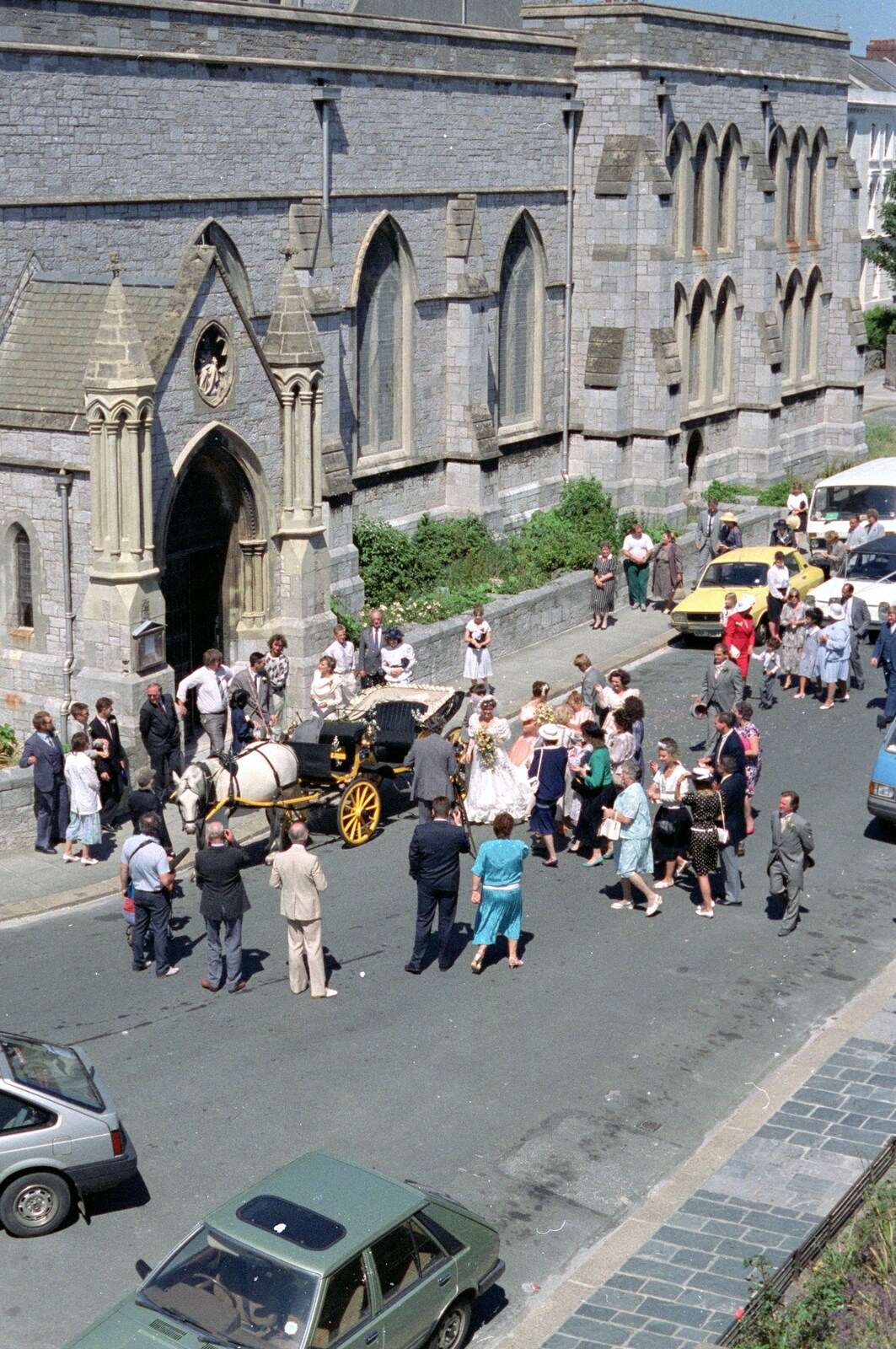 Uni: Risky Business, A Wedding Occurs and Dave Leaves, Wyndham Square, Plymouth - 15th July 1989: Milling around outside St. Peter's